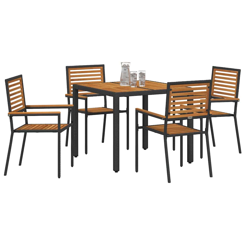 Set da Pranzo per Giardino 5 pcs Nero e Marrone polyrattan