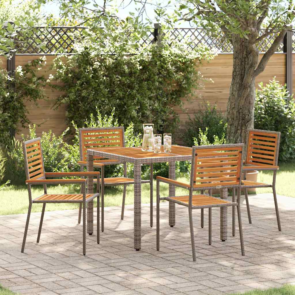 Set da Pranzo per Giardino 5 pcs Grigio e Marrone polyrattan