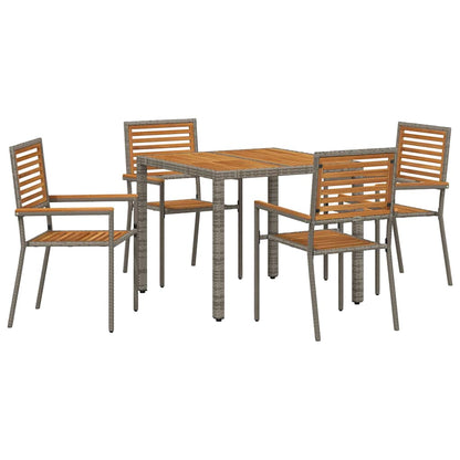 Set da Pranzo per Giardino 5 pcs Grigio e Marrone polyrattan