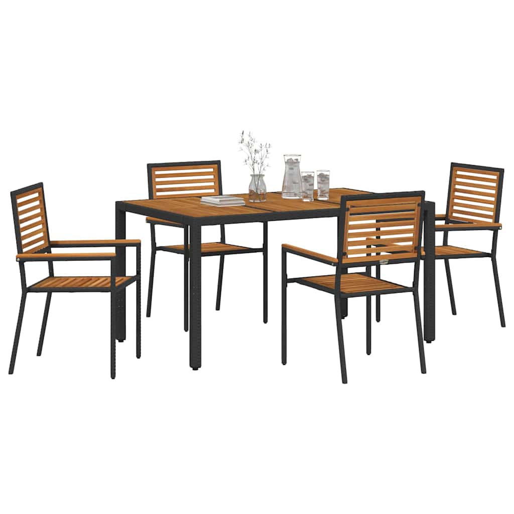 Set da Pranzo per Giardino 5 pcs Nero e Marrone polyrattan