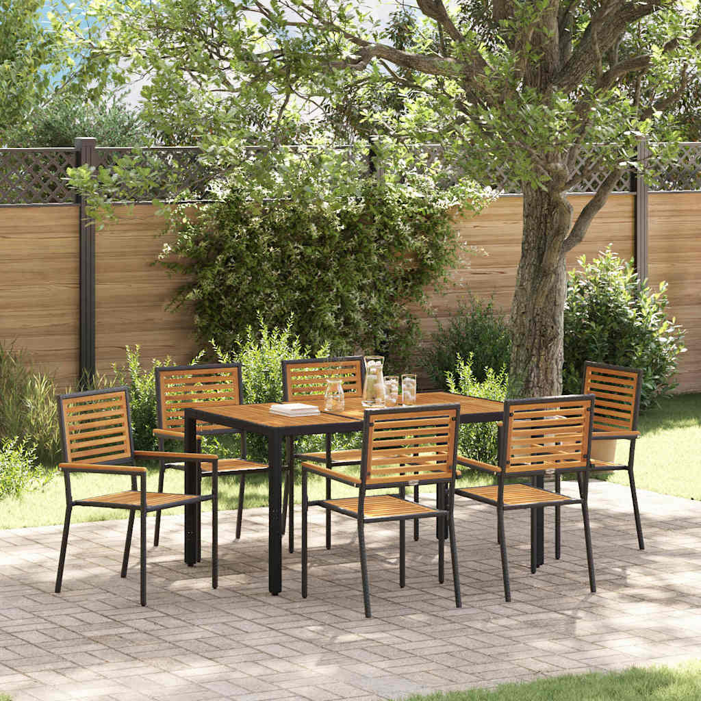 Set da Pranzo per Giardino 7 pcs Nero e Marrone polyrattan