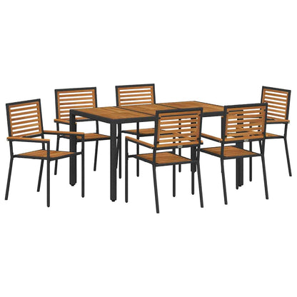 Set da Pranzo per Giardino 7 pcs Nero e Marrone polyrattan