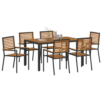 Set da Pranzo per Giardino 7 pcs Nero e Marrone polyrattan