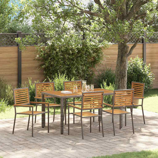 Set da Pranzo per Giardino 7 pcs Grigio e Marrone polyrattan