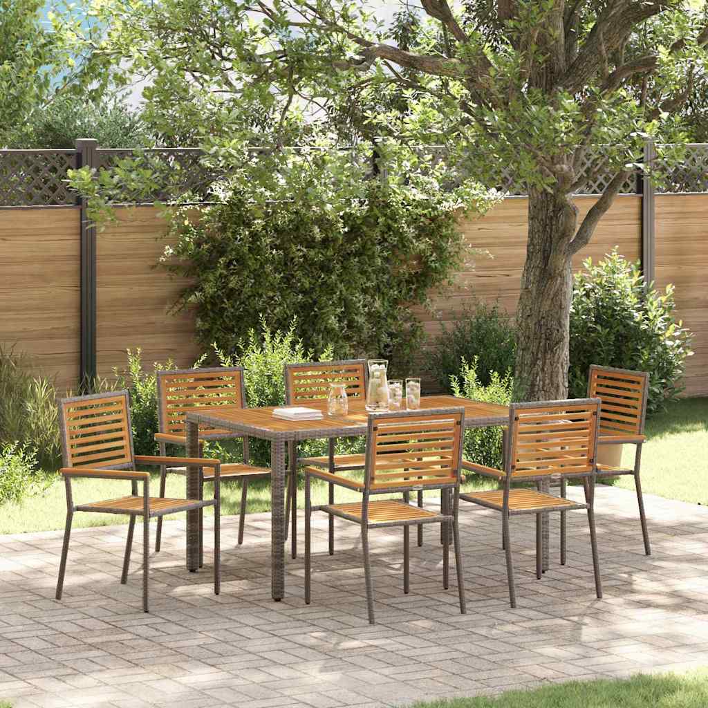 Set da Pranzo per Giardino 7 pcs Grigio e Marrone polyrattan