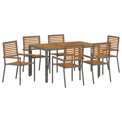 Set da Pranzo per Giardino 7 pcs Grigio e Marrone polyrattan | homemem39