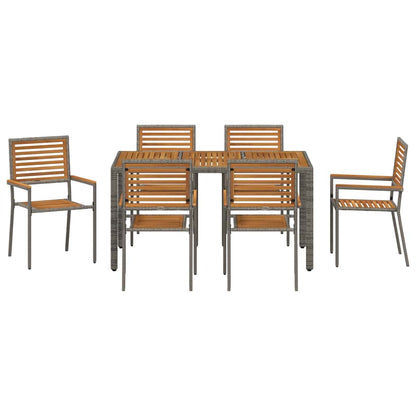 Set da Pranzo per Giardino 7 pcs Grigio e Marrone polyrattan