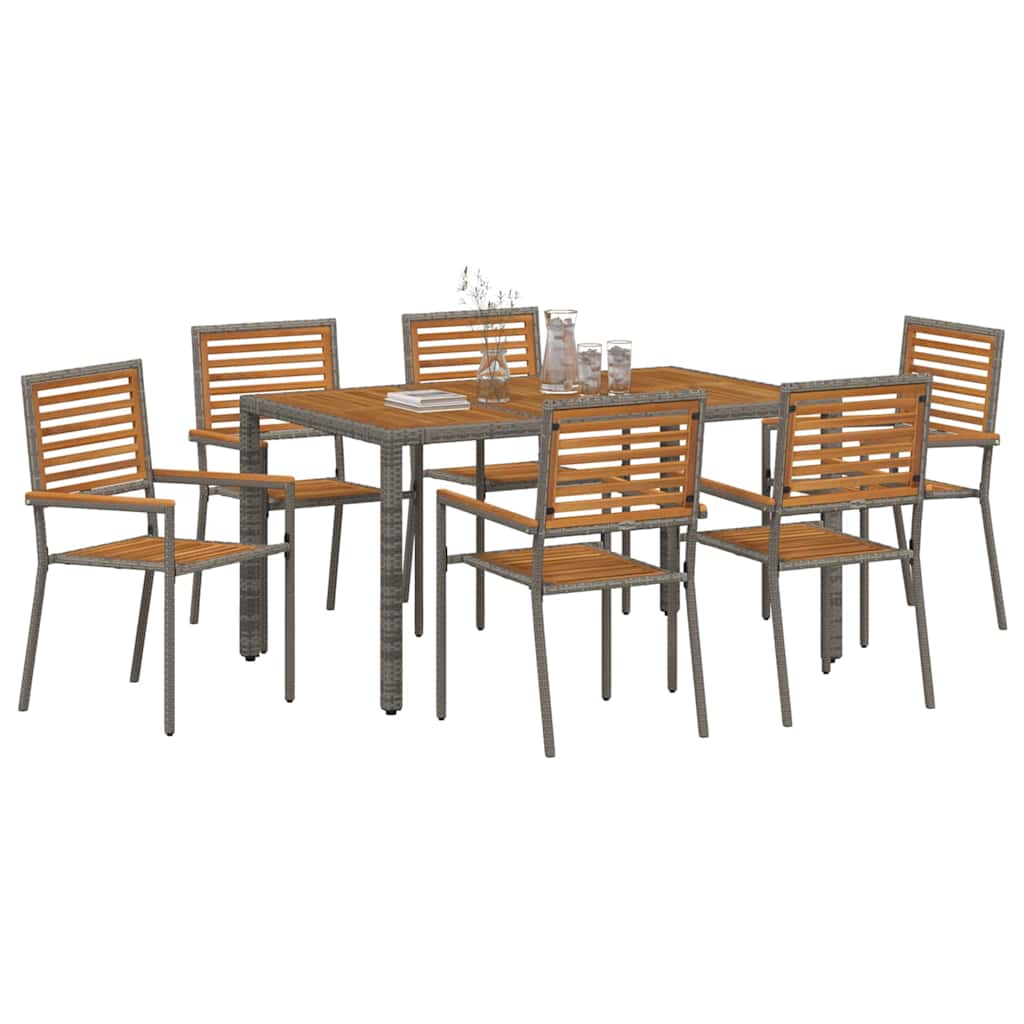 Set da Pranzo per Giardino 7 pcs Grigio e Marrone polyrattan | homemem39