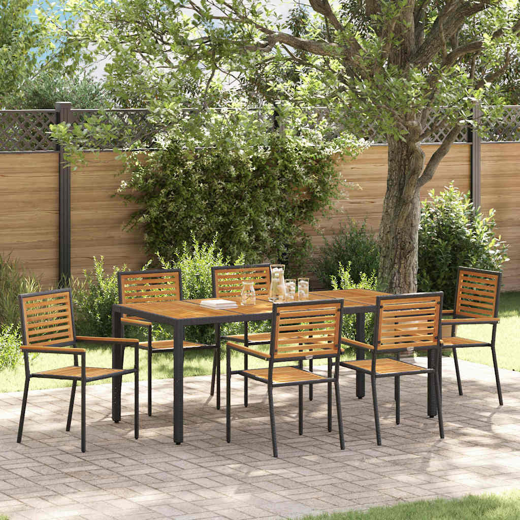 Set da Pranzo per Giardino 7 pcs Nero e Marrone polyrattan