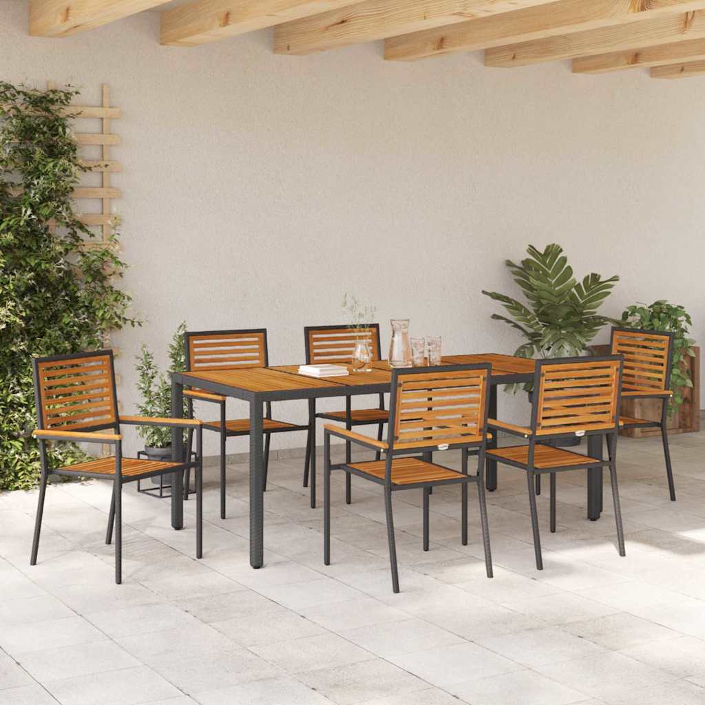 Set da Pranzo per Giardino 7 pcs Nero e Marrone polyrattan