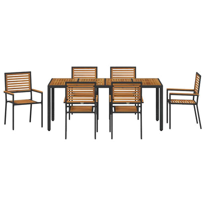 Set da Pranzo per Giardino 7 pcs Nero e Marrone polyrattan