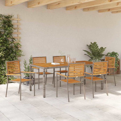 Set da Pranzo per Giardino 7 pcs Grigio e Marrone polyrattan