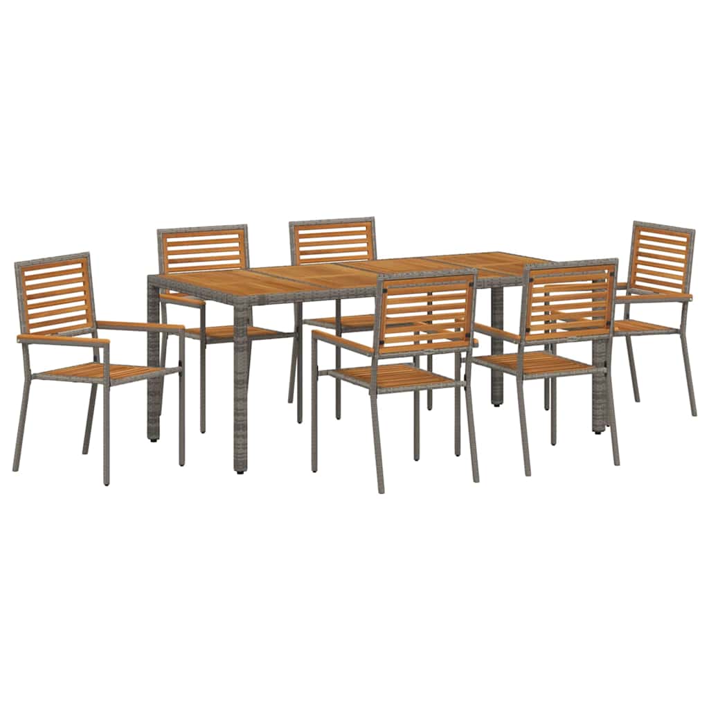 Set da Pranzo per Giardino 7 pcs Grigio e Marrone polyrattan