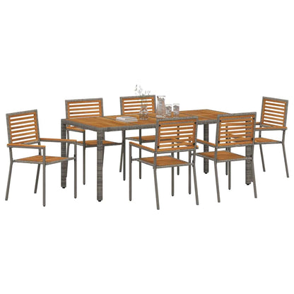 Set da Pranzo per Giardino 7 pcs Grigio e Marrone polyrattan