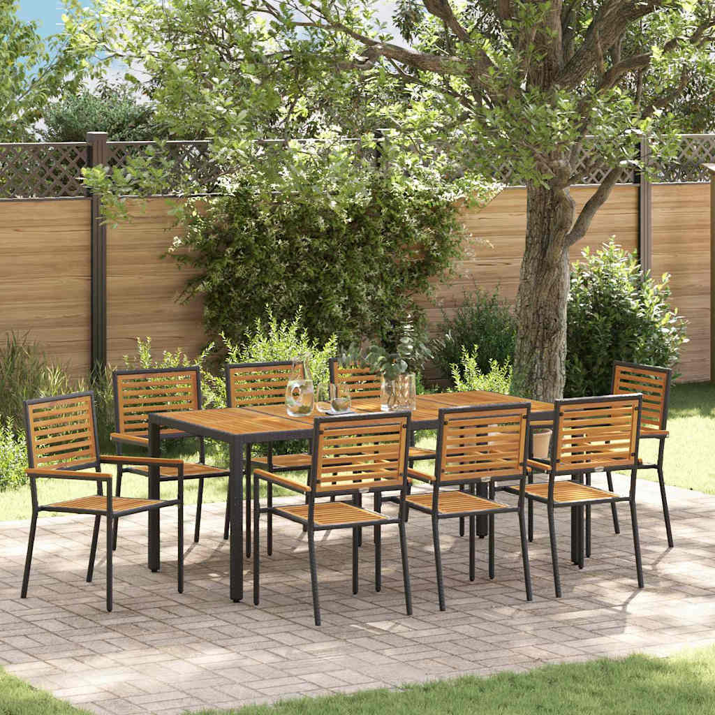 Set da Pranzo per Giardino 9 pcs Nero e Marrone polyrattan