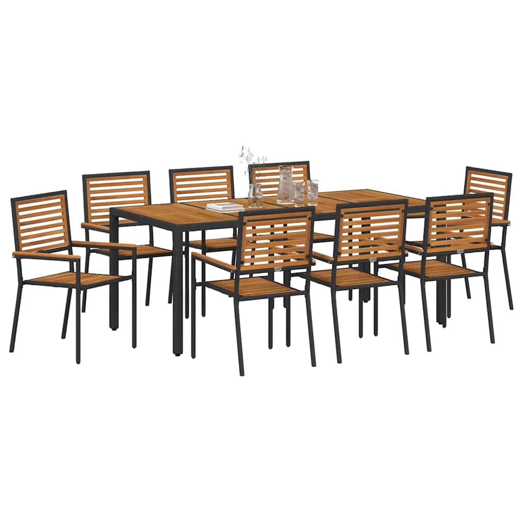 Set da Pranzo per Giardino 9 pcs Nero e Marrone polyrattan