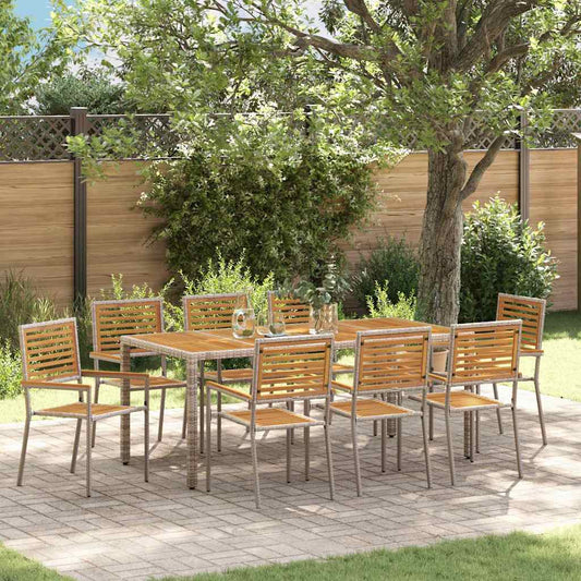 Set da Pranzo per Giardino 9 pcs Grigio e Marrone polyrattan