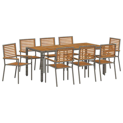Set da Pranzo per Giardino 9 pcs Grigio e Marrone polyrattan