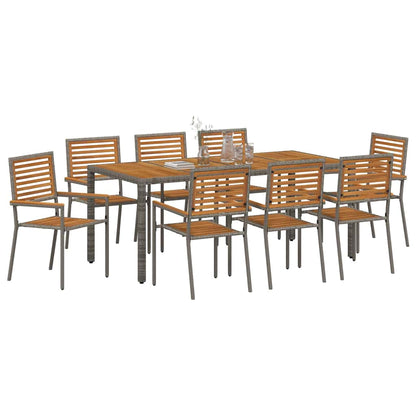 Set da Pranzo per Giardino 9 pcs Grigio e Marrone polyrattan