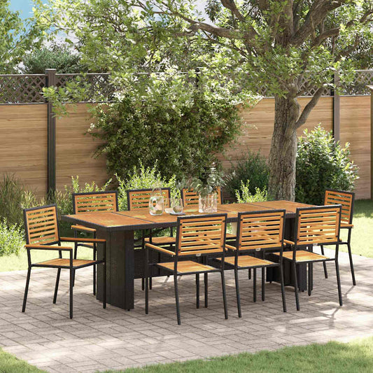 Set da Pranzo per Giardino 9 pcs Nero e Marrone polyrattan