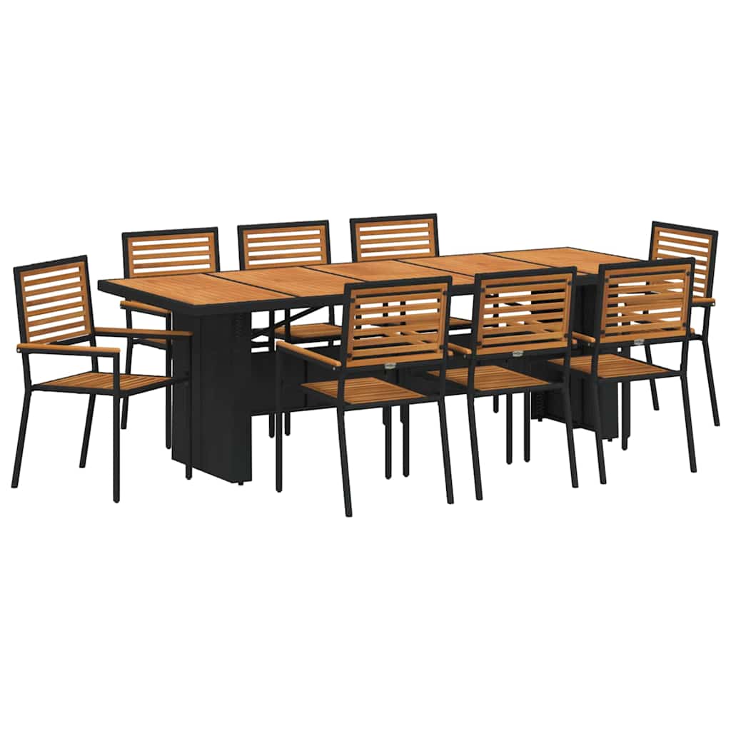 Set da Pranzo per Giardino 9 pcs Nero e Marrone polyrattan