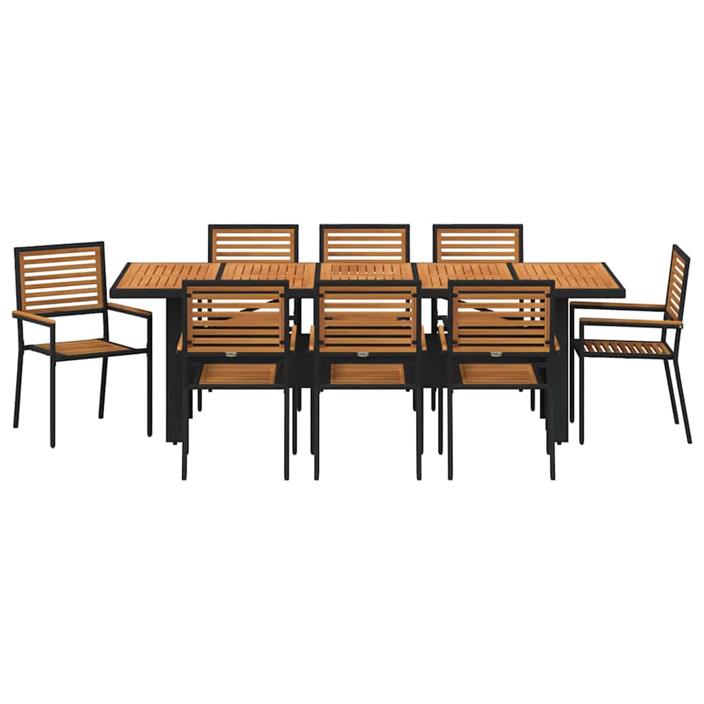 Set da Pranzo per Giardino 9 pcs Nero e Marrone polyrattan