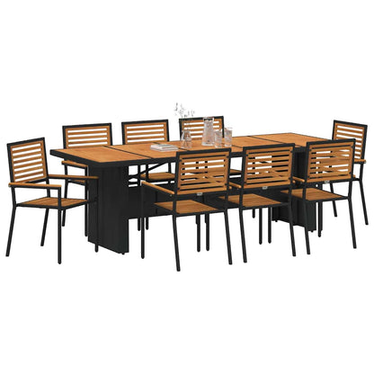 Set da Pranzo per Giardino 9 pcs Nero e Marrone polyrattan