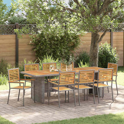 Set da Pranzo per Giardino 9 pcs Grigio e Marrone polyrattan