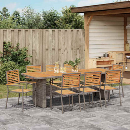 Set da Pranzo per Giardino 9 pcs Grigio e Marrone polyrattan
