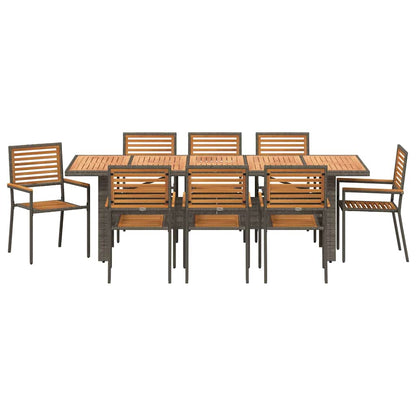 Set da Pranzo per Giardino 9 pcs Grigio e Marrone polyrattan