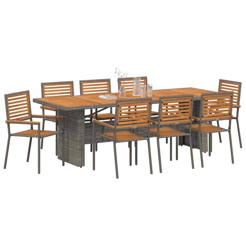 Set da Pranzo per Giardino 9 pcs Grigio e Marrone polyrattan | homemem39
