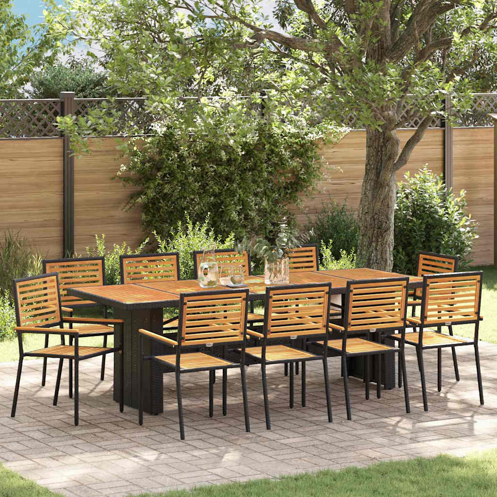 Set da Pranzo per Giardino 11 pcs Nero e Marrone polyrattan