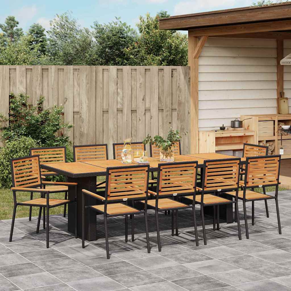 Set da Pranzo per Giardino 11 pcs Nero e Marrone polyrattan