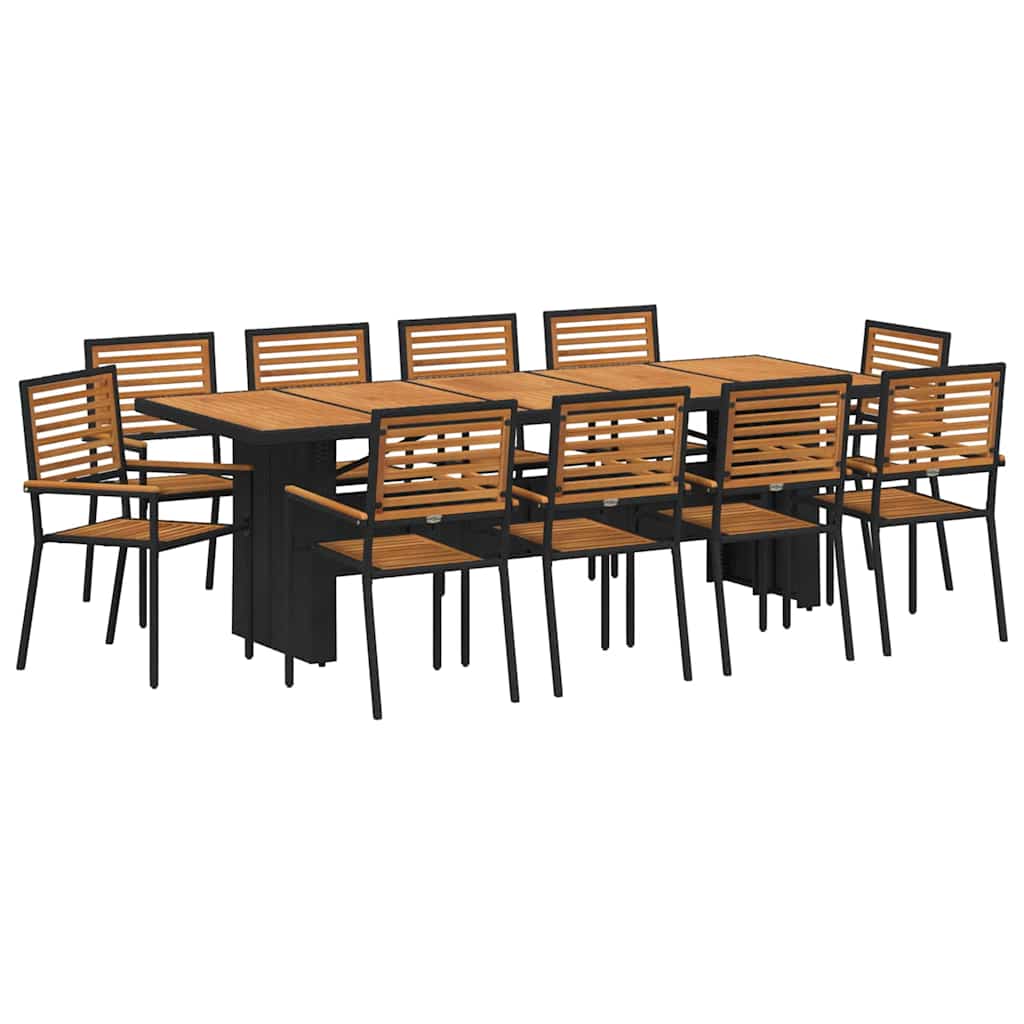Set da Pranzo per Giardino 11 pcs Nero e Marrone polyrattan