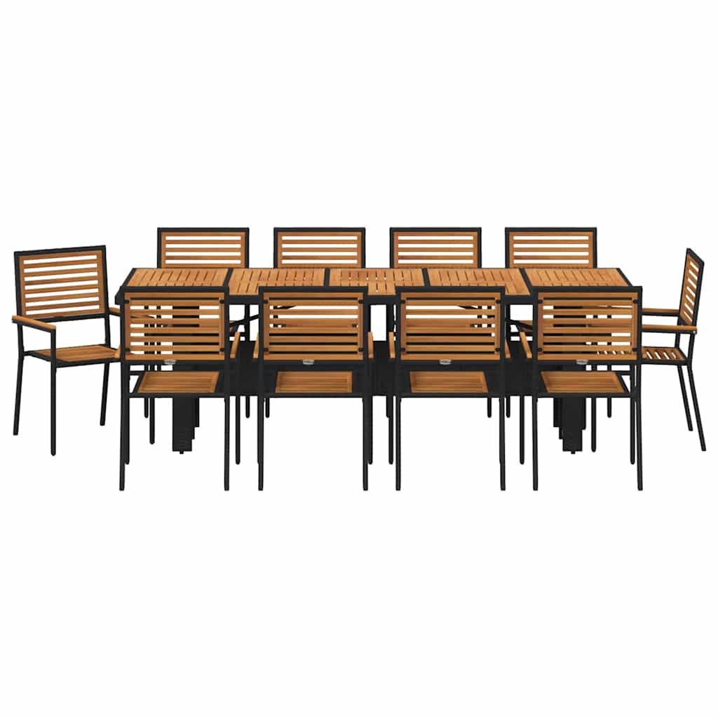 Set da Pranzo per Giardino 11 pcs Nero e Marrone polyrattan