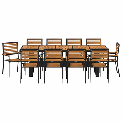 Set da Pranzo per Giardino 11 pcs Nero e Marrone polyrattan