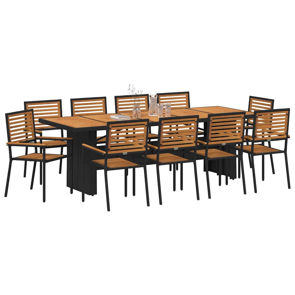 Set da Pranzo per Giardino 11 pcs Nero e Marrone polyrattan
