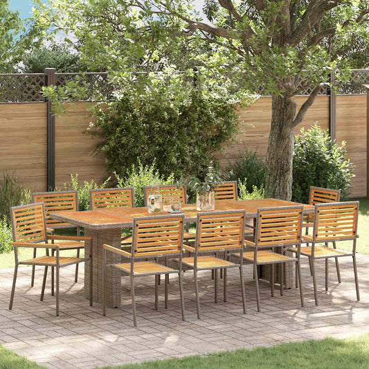 Set da Pranzo per Giardino 11 pcs Grigio e Marrone polyrattan