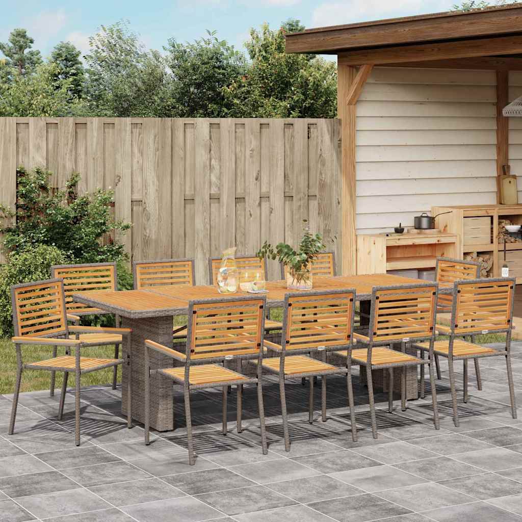Set da Pranzo per Giardino 11 pcs Grigio e Marrone polyrattan