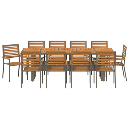 Set da Pranzo per Giardino 11 pcs Grigio e Marrone polyrattan