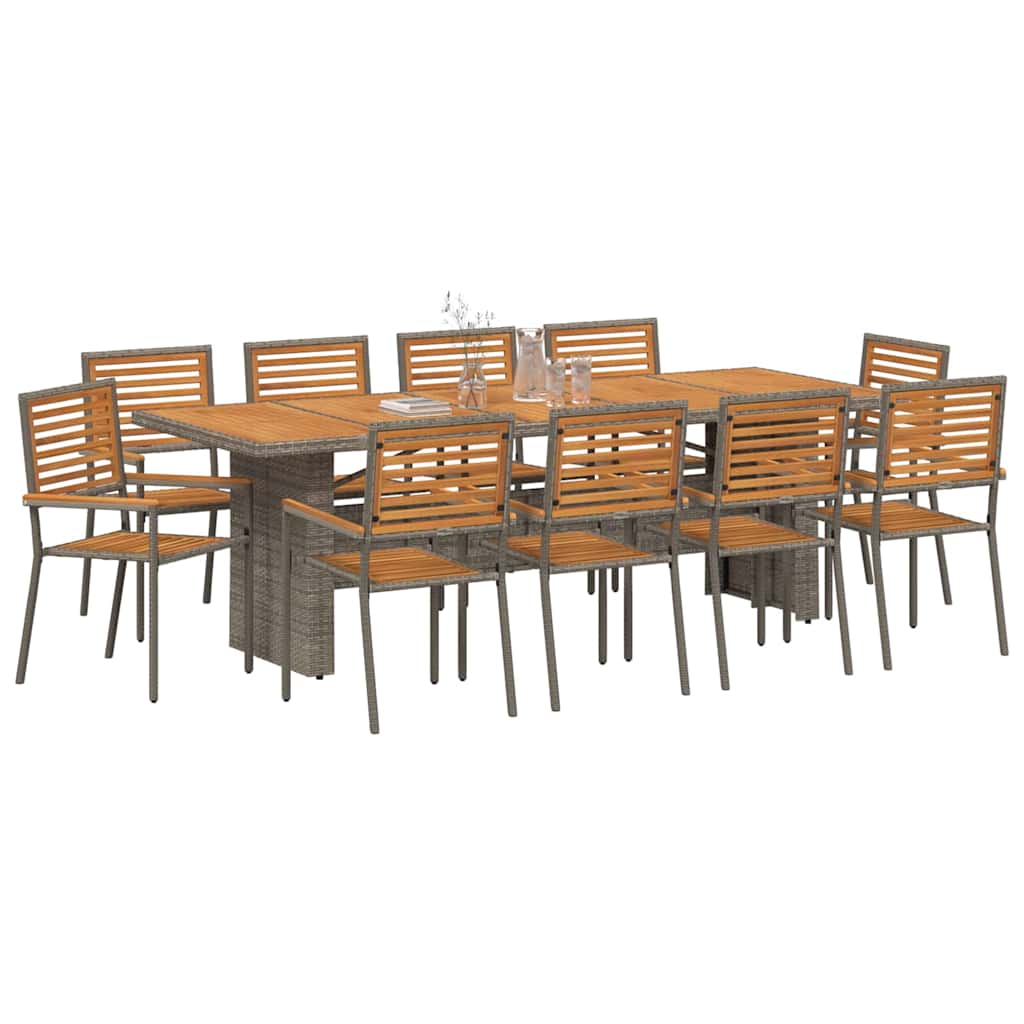 Set da Pranzo per Giardino 11 pcs Grigio e Marrone polyrattan | homemem39
