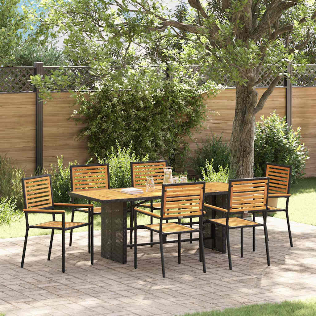 Set da Pranzo per Giardino 7 pcs Nero e Marrone polyrattan