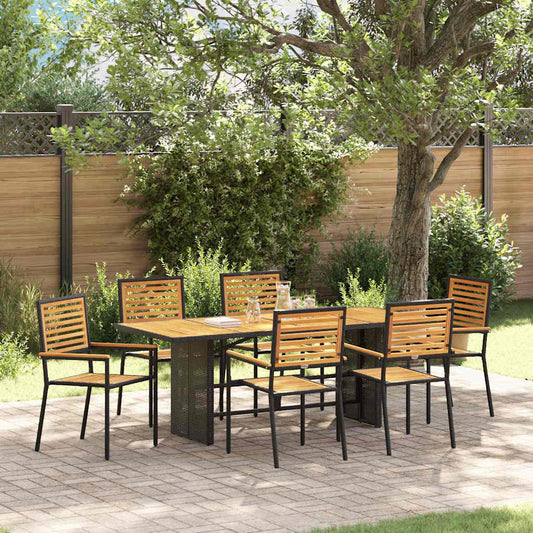 Set da Pranzo per Giardino 7 pcs Nero e Marrone polyrattan