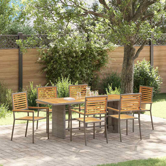 Set da Pranzo per Giardino 7 pcs Grigio e Marrone polyrattan
