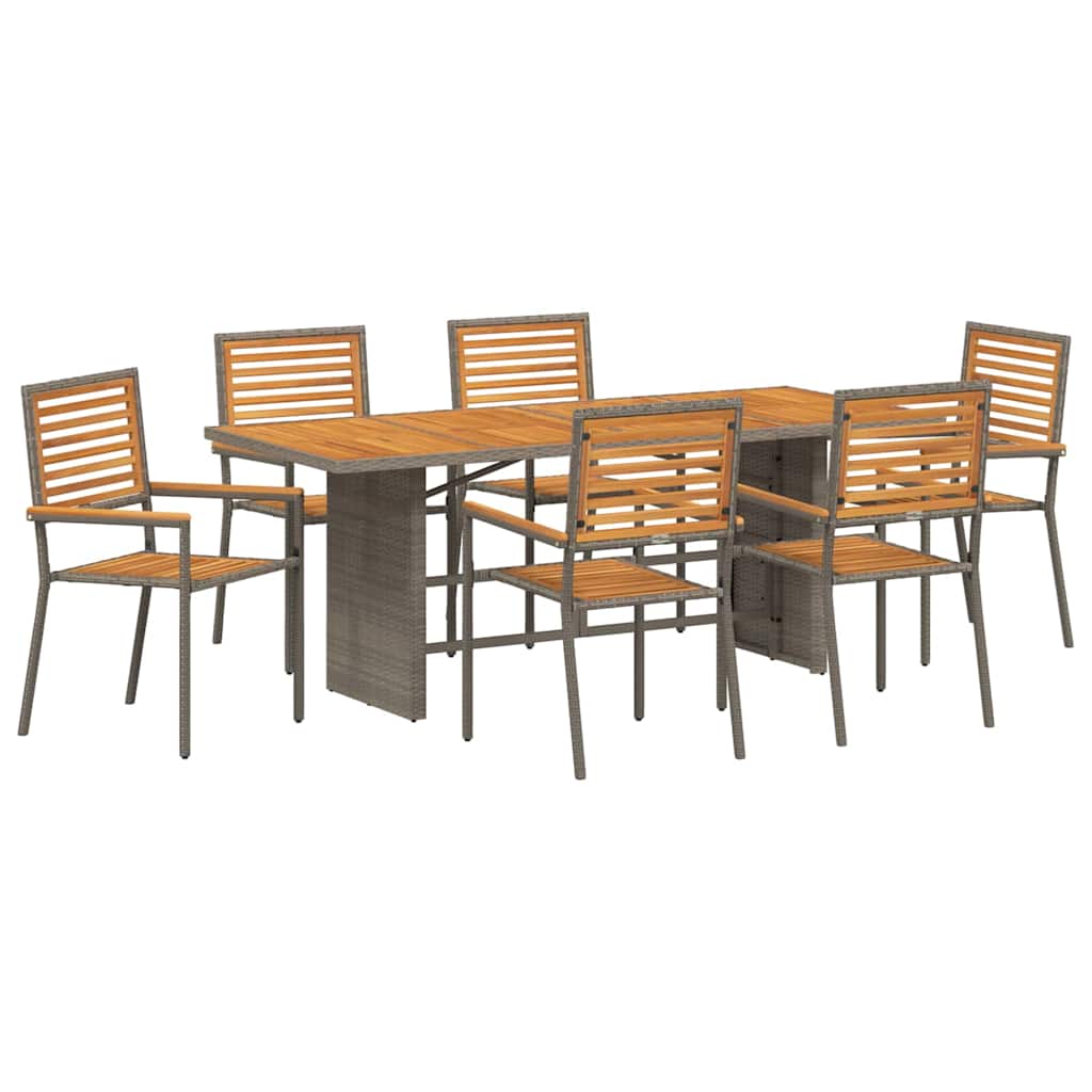 Set da Pranzo per Giardino 7 pcs Grigio e Marrone polyrattan