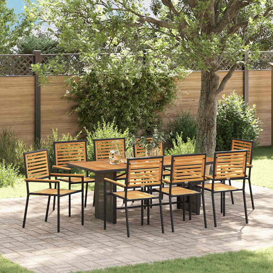 Set da Pranzo per Giardino 9 pcs Nero e Marrone polyrattan