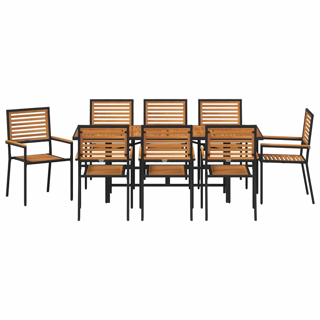 Set da Pranzo per Giardino 9 pcs Nero e Marrone polyrattan