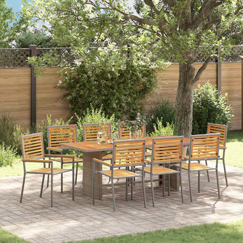 Set da Pranzo per Giardino 9 pcs Grigio e Marrone polyrattan
