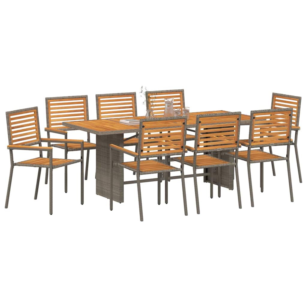 Set da Pranzo per Giardino 9 pcs Grigio e Marrone polyrattan