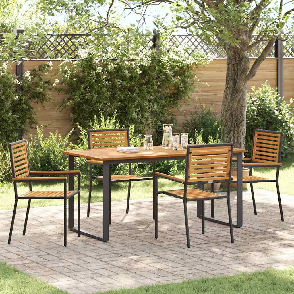 Set da Pranzo per Giardino 5 pcs Nero Legno di Acacia Massello | homemem39